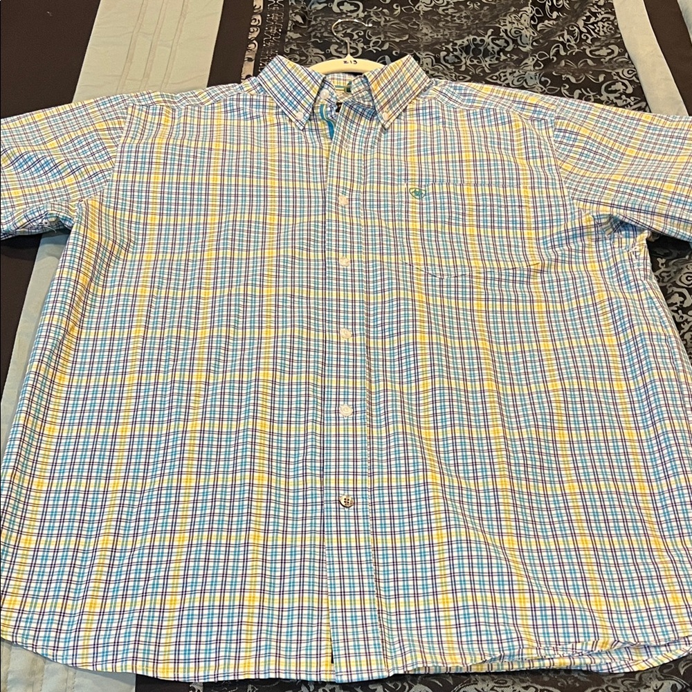 ARIAT PRO SERIES Men's Blue and Yellow Plaid Casual Shirt
